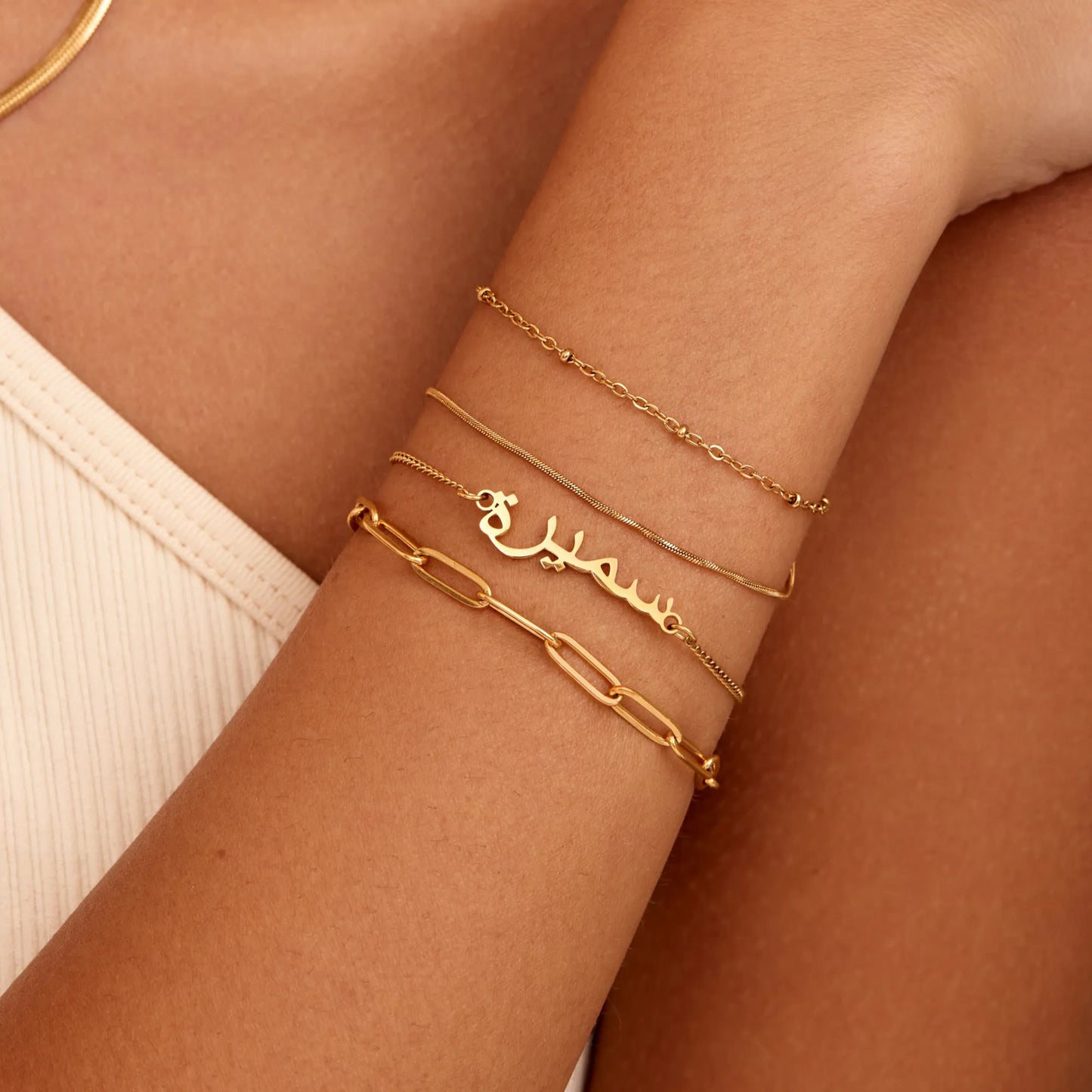 Perle- og Slangekæde Lagdelt Armbånd