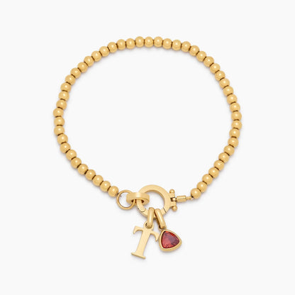 Perlearmbånd med Fødselssten og Initial Vedhæng