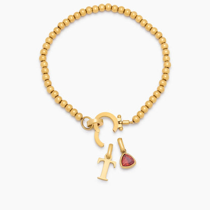 Perlearmbånd med Fødselssten og Initial Vedhæng