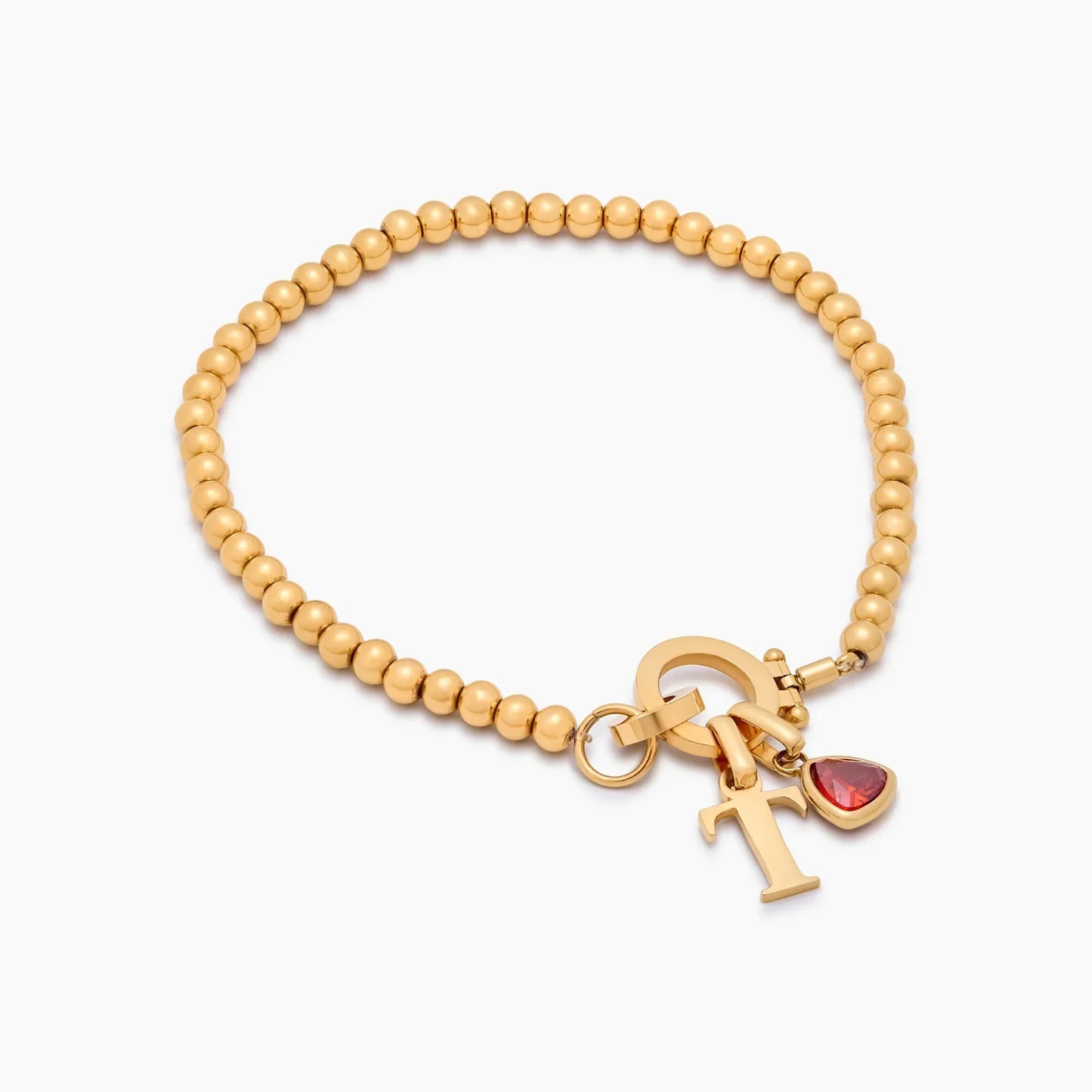 Perlearmbånd med Fødselssten og Initial Vedhæng