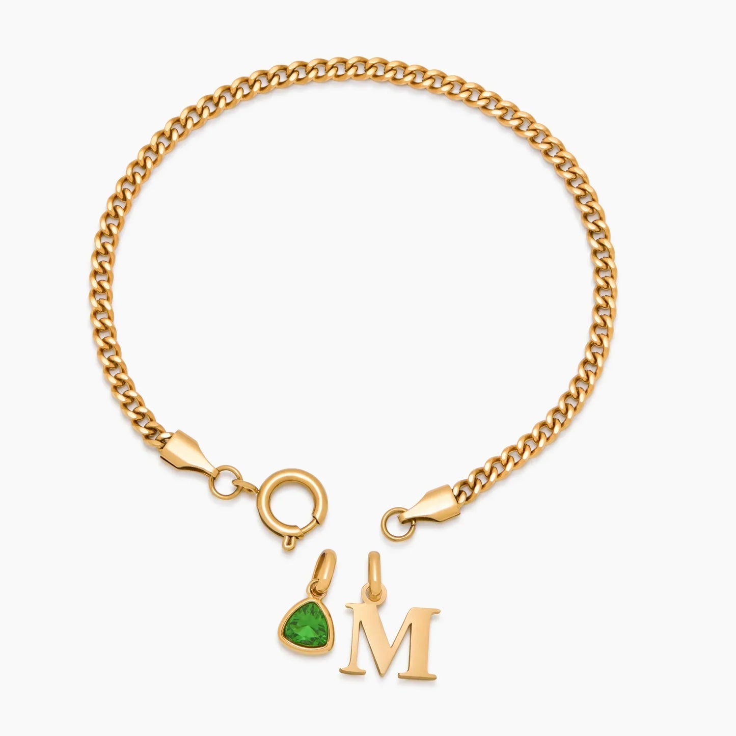 Armbånd med Initialer og Fødselssten i Curb-kæde Design