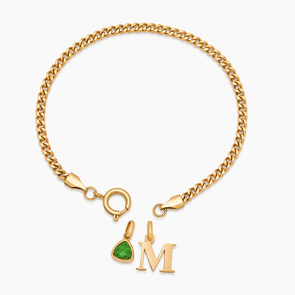 Armbånd med Initialer og Fødselssten i Curb-kæde Design