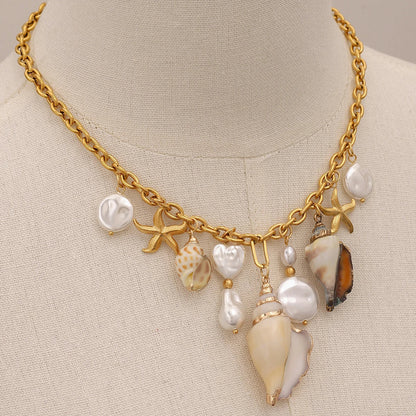 Sofias Guldbelagte Perle- og Søstjernevedhæng Halskæde