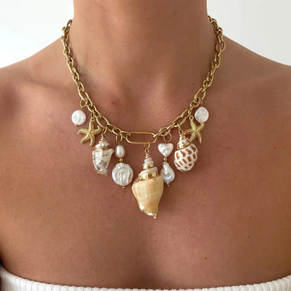 Sofias Guldbelagte Perle- og Søstjernevedhæng Halskæde