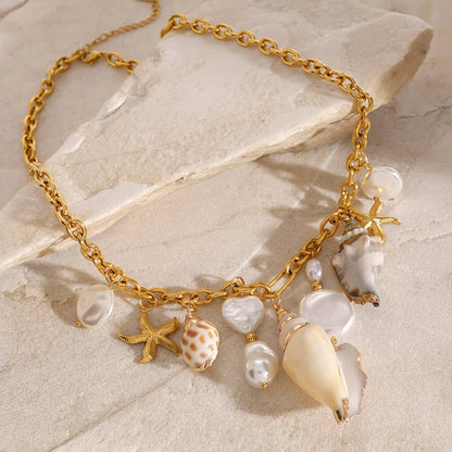 Sofias Guldbelagte Perle- og Søstjernevedhæng Halskæde