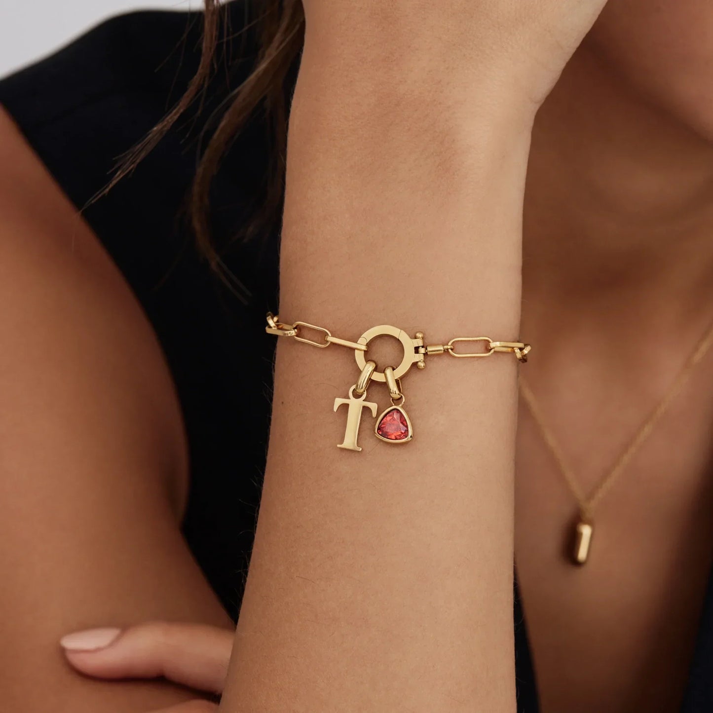 Paperclip Fødselssten Initial Charm-armbånd