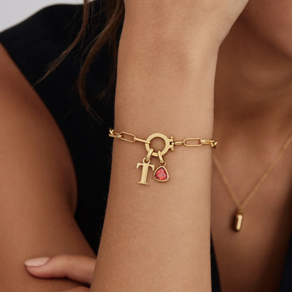 Paperclip Fødselssten Initial Charm-armbånd