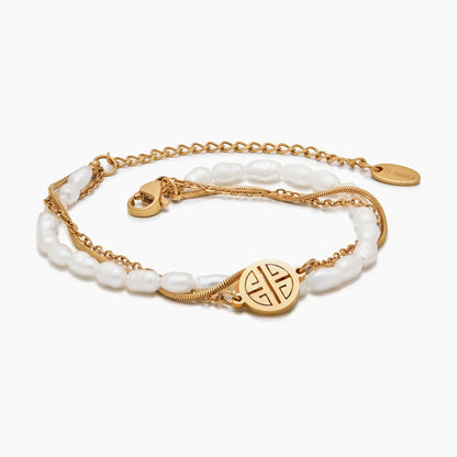 Solstråler Lagdelt Perle- og Guldarmbånd