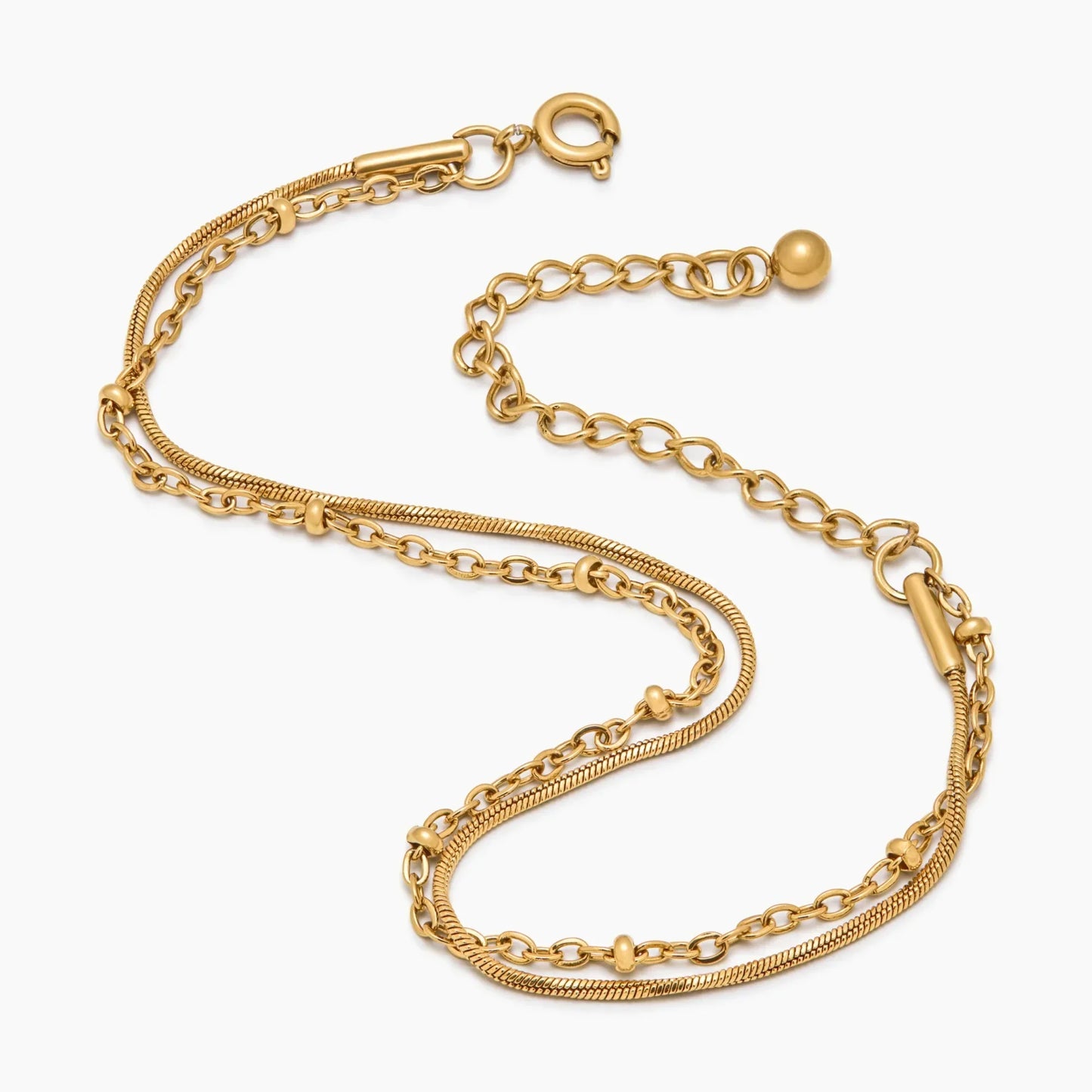 Perle- og Slangekæde Lagdelt Armbånd