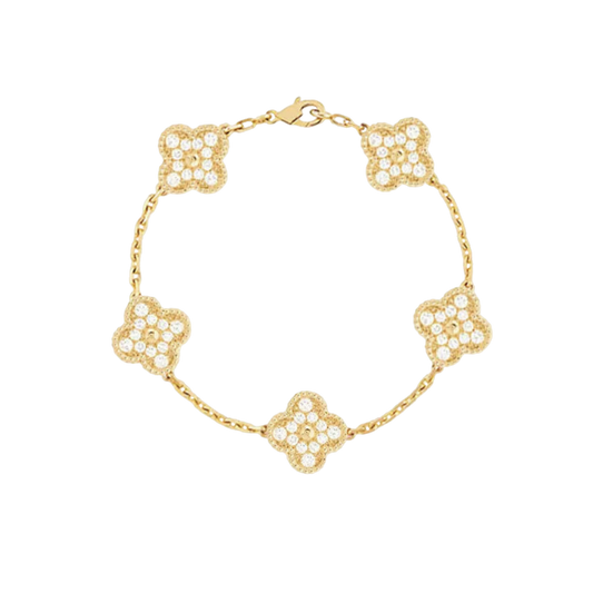 zirkonia kløverarmbånd - guldtonet