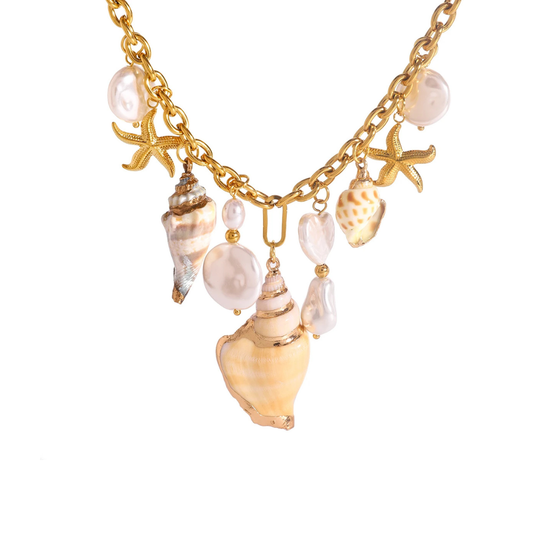 Sofias Guldbelagte Perle- og Søstjernevedhæng Halskæde