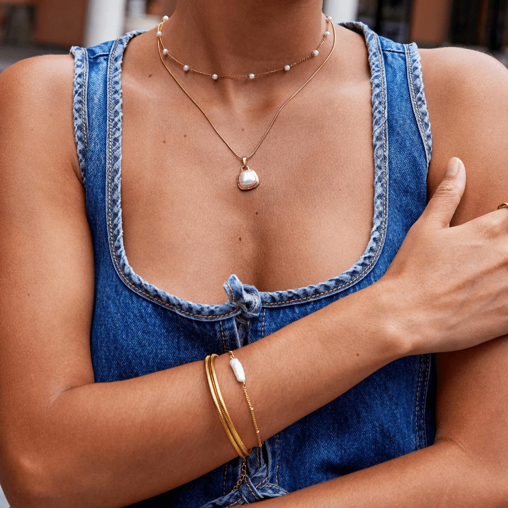 Elfenbens Perle Vedhængshalskæde